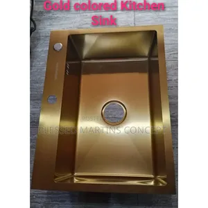 60 by 45cm Gold Color Single Bowl Steel Kitchen Sink With Accessories