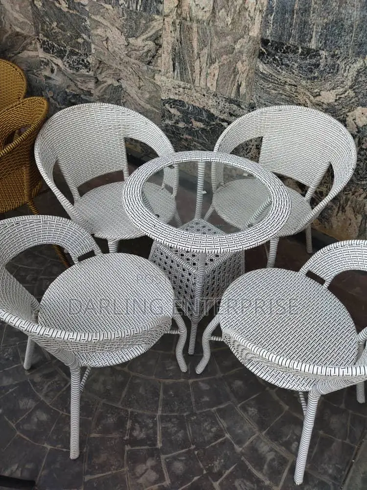 White Rattle Table and Chair