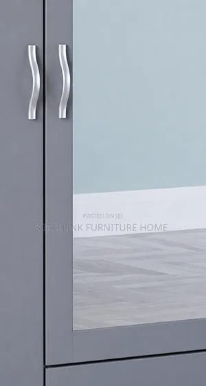 3-Door Grey Wardrobe With Full-Length Mirror 2 Drawers