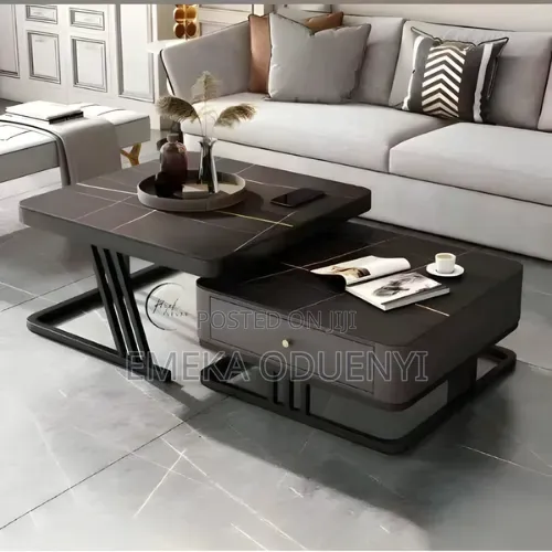 Real Marble Twin Center Table With Drawer