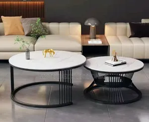 Luxury 2pcs Quality Marble Round Nordic Center Tables With Steel Stand