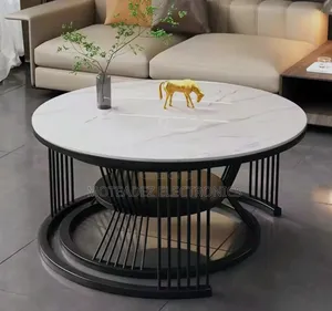 Luxury 2pcs Quality Marble Round Nordic Center Tables With Steel Stand