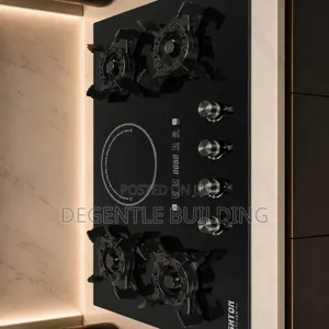 High-Quality 4 Burner Gas Cooker + Center Electric Hotplate