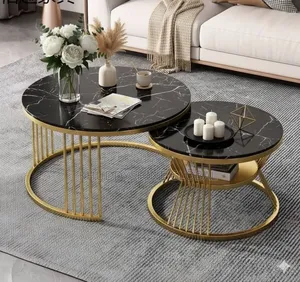 Real Marble Twin Center Table - White and Black With Gold Legs