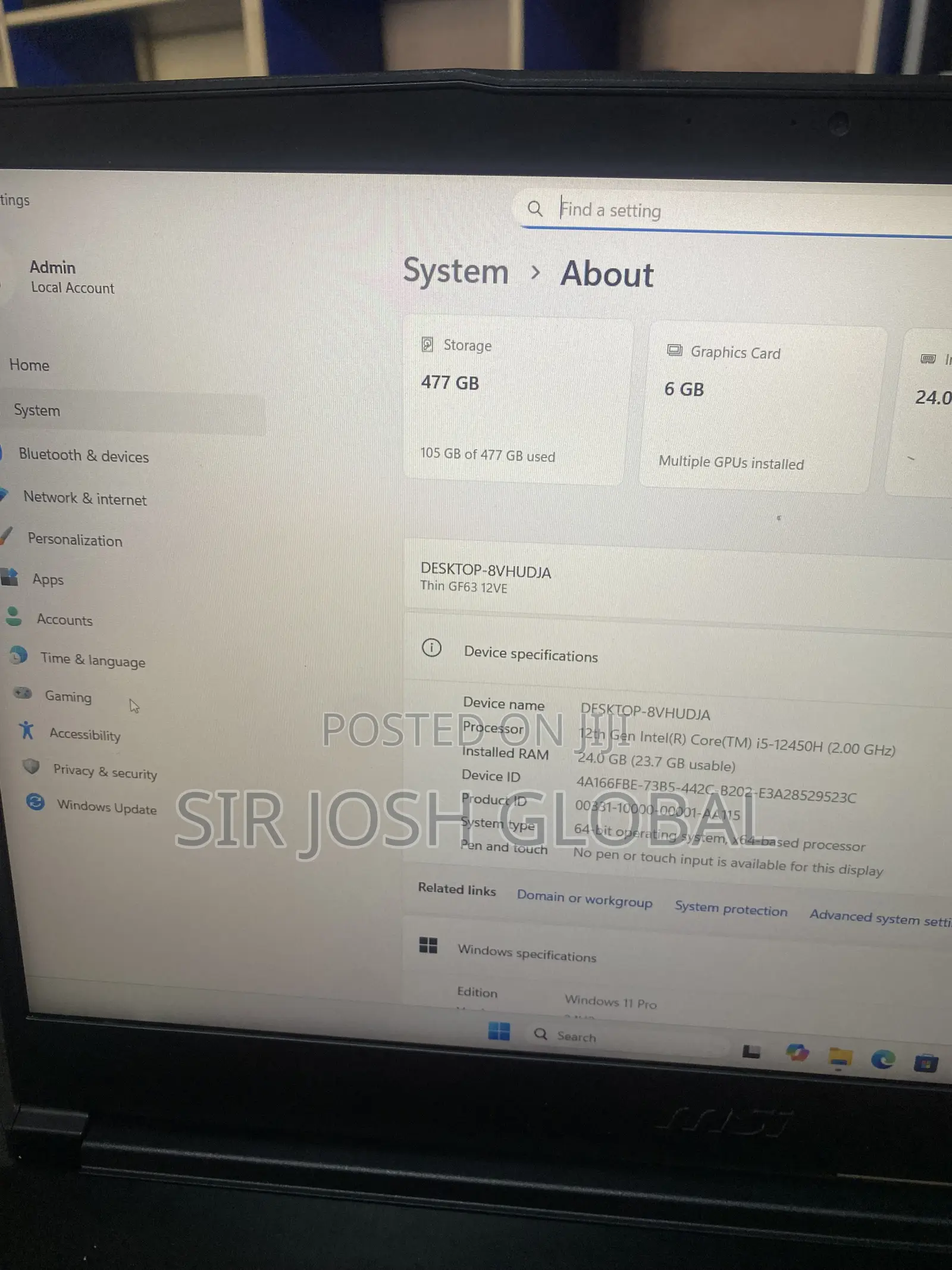Laptop MSI GF63 24GB Intel Core i5 SSD 512GB