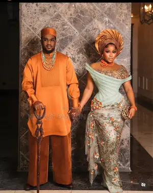 Sage Floral-Embroidered Corset Gown Men’S Copper Agbada