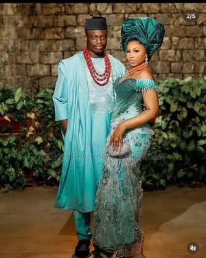 Emerald/Turquoise Ombré Corset Gown Men’S Turquoise Agbada