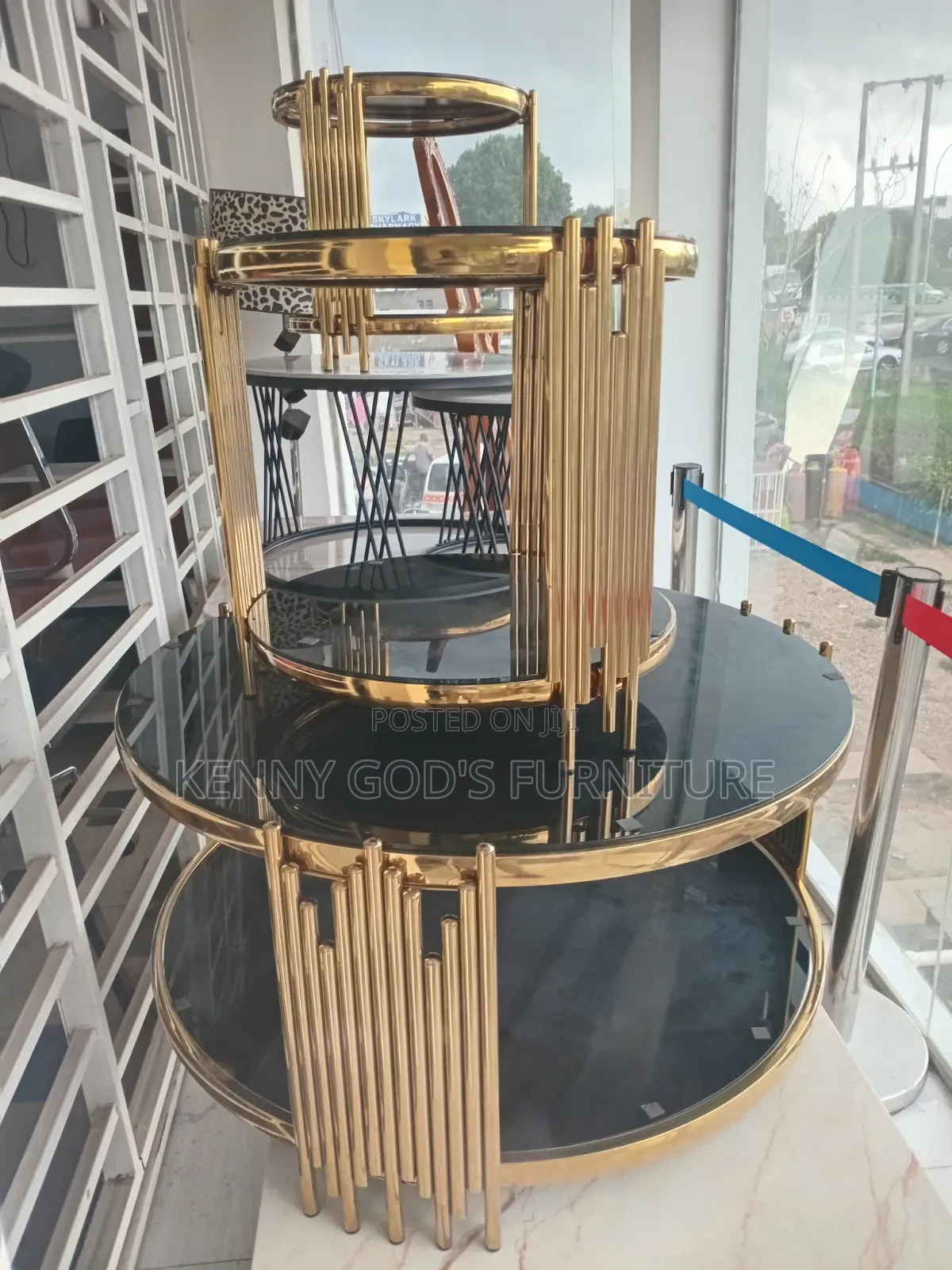 Golden Centre Table With 2 Side Stool.