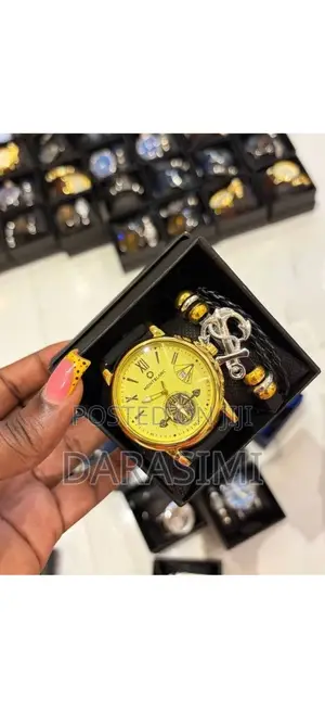 Premium Men's Gold Luxury Watch Bracelet Gift Set – Brand New