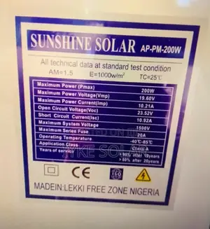 200watts Sunshine Solar Panel
