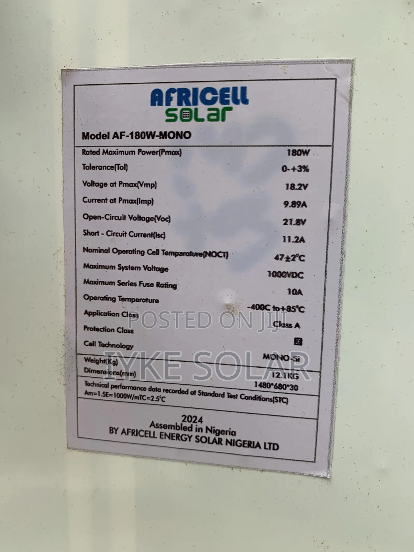 180watts Africell Solar Panel