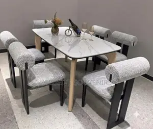 6 Sitter French Retro Style Solid Black and White Ash Wood Dining Set