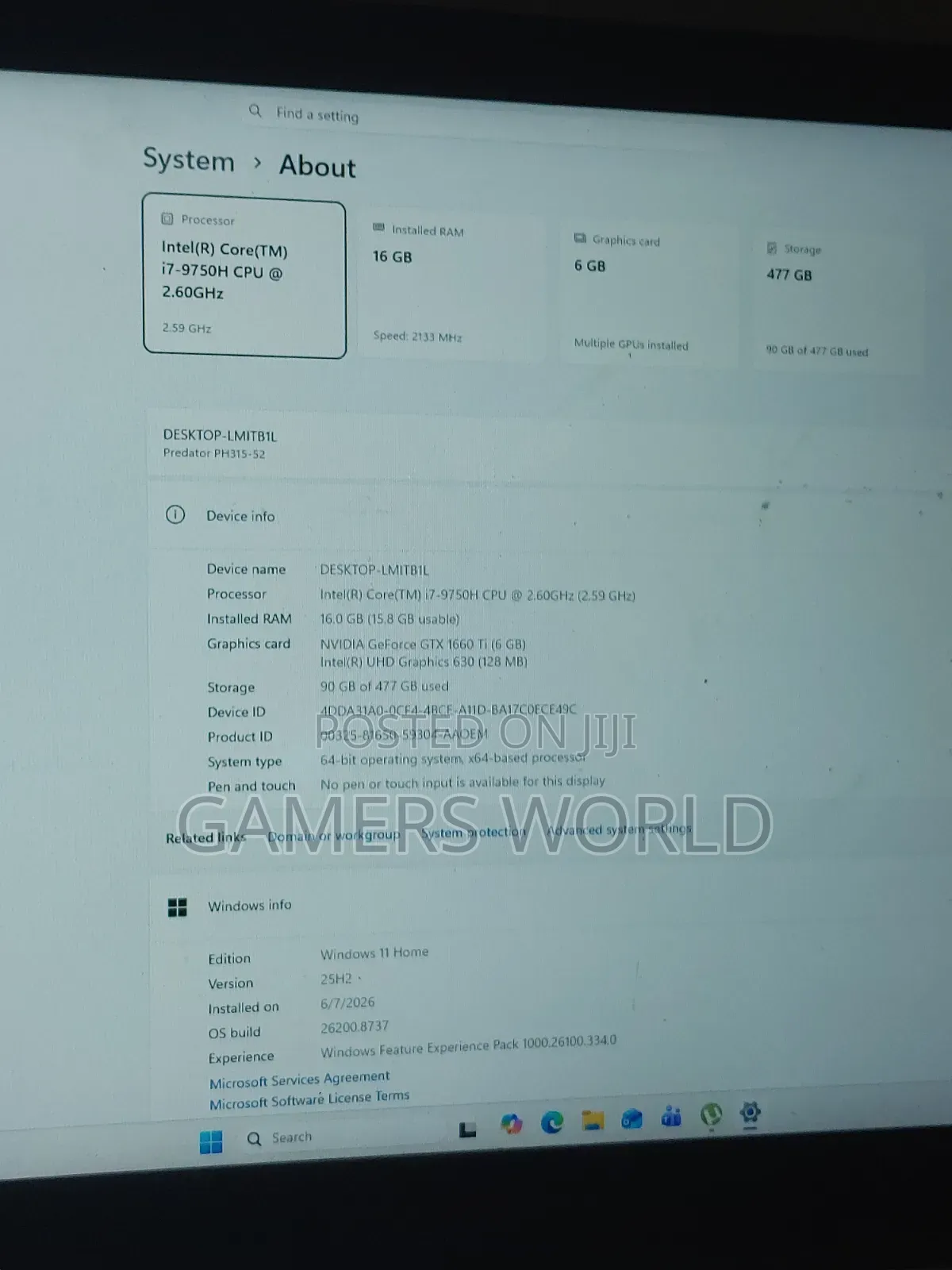 Laptop Acer Predator 15 16GB Intel Core 7 SSD 512GB