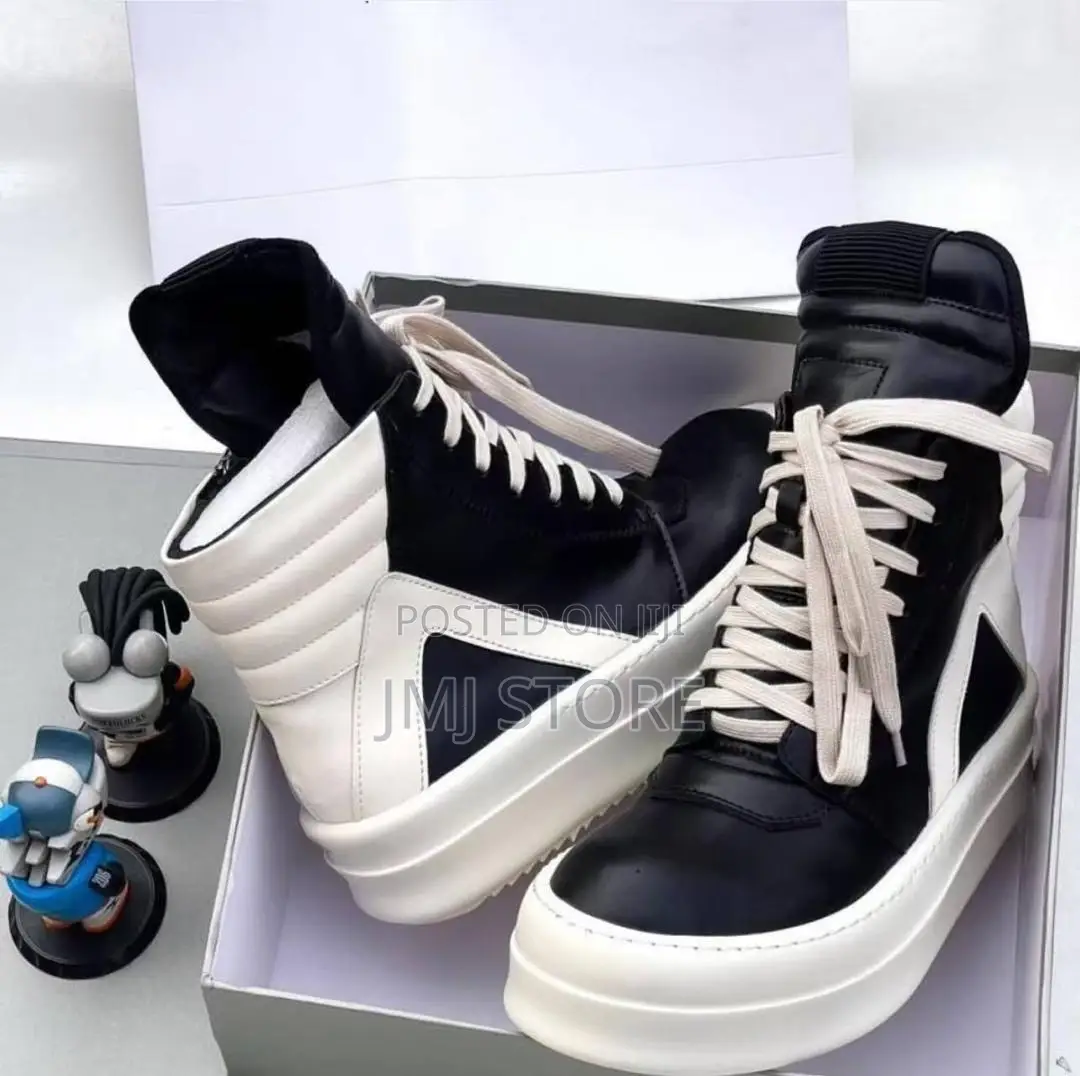 Rick Owens Leather Red/White High Top Sneakers
