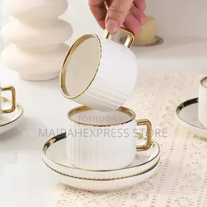 12pcs Ceramic Cup and Saucer (Gold,Silver)
