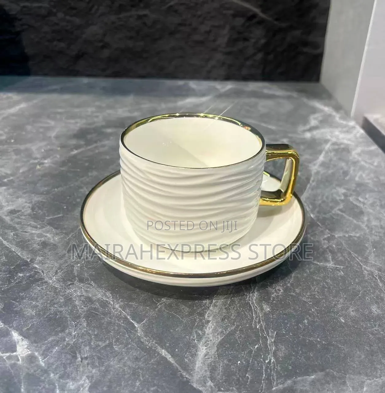12pcs Ceramic Cup and Saucer (Gold,Silver)