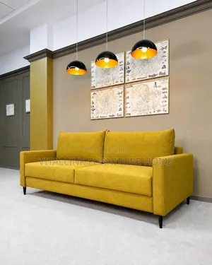 Modern Mustard Yellow 3-Seater Sofa With Sleek Black Legs