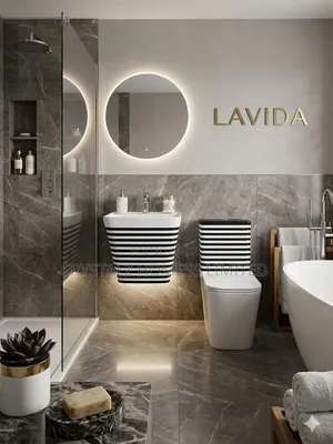 Lavida Premium Luxury Black White Striped One-Piece Toilet (Wc)