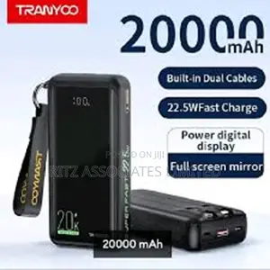 Super Fast Power Bank, 20,000mah, 22.5w, Built-in Cable Usb+Type-C+