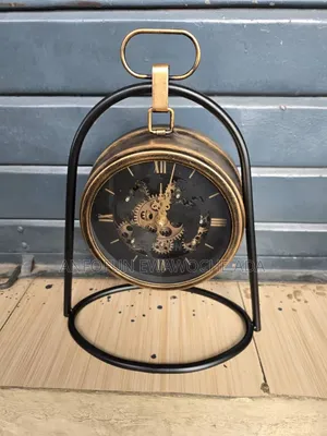 32.5cm Black Gold Moving Gear Table Clock