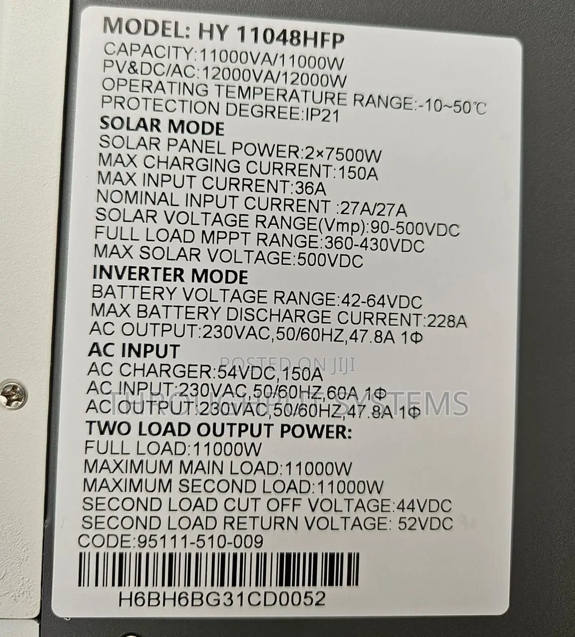 Helios Inverter 11kva/48v