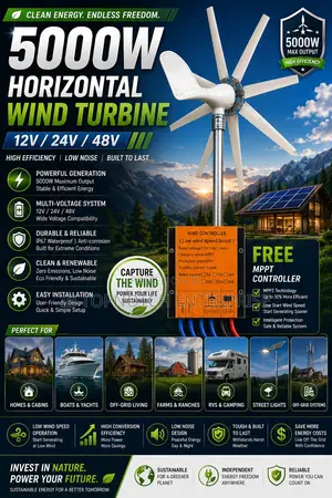 Power Your Home Day and Night With Renewable 5000w Wind Turbine Energy