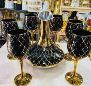 Luxury Gold Glass Wine Decanter With 6pcs Wine Glass Set