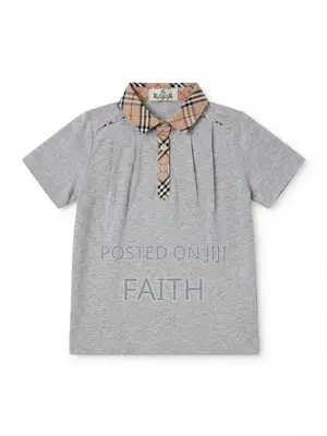Boys’ Grey Polo T-Shirt With Check Collar | Smart Short Sleeve Top