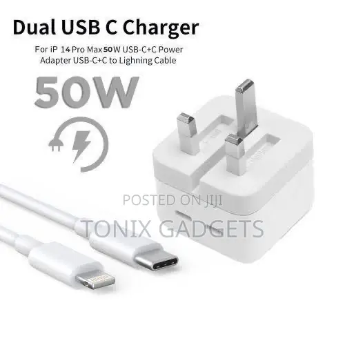 50w Usb-C+C Power Adapter and Usb-C to Lightning Cable
