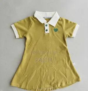 Girls’ Mustard Polo Dress | Short Sleeve Skater Dress With Heart Print