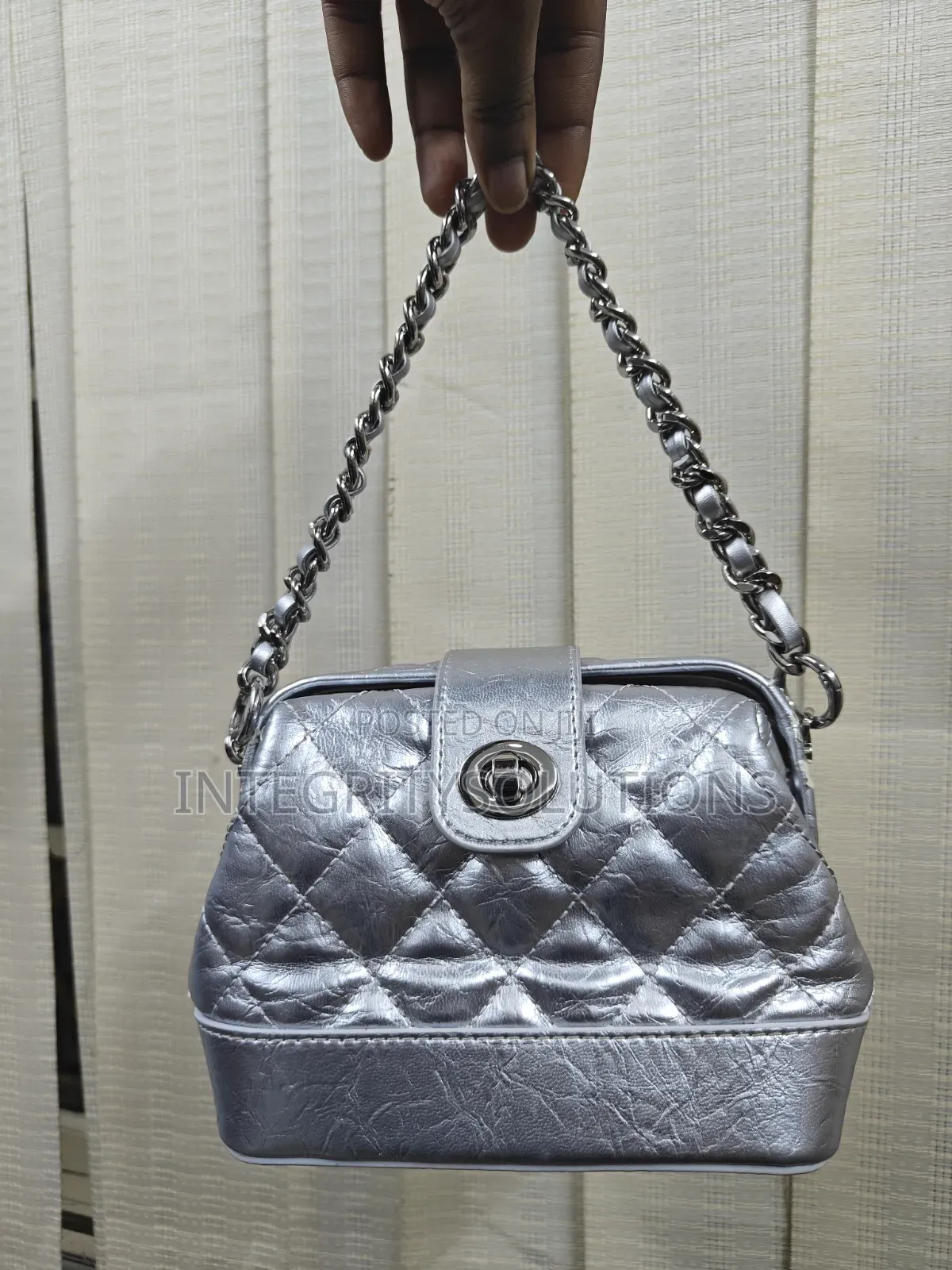 Silver Quilted Chain Handbag