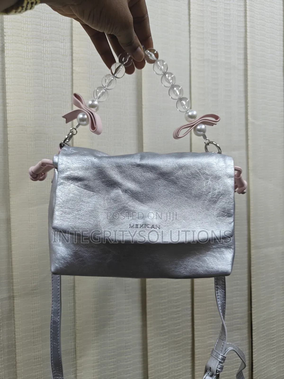 Silver Beaded Handle Crossbody Bag