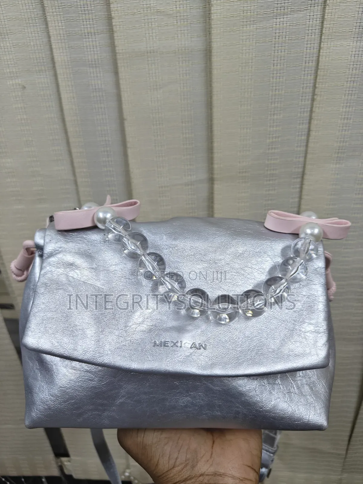 Silver Beaded Handle Crossbody Bag