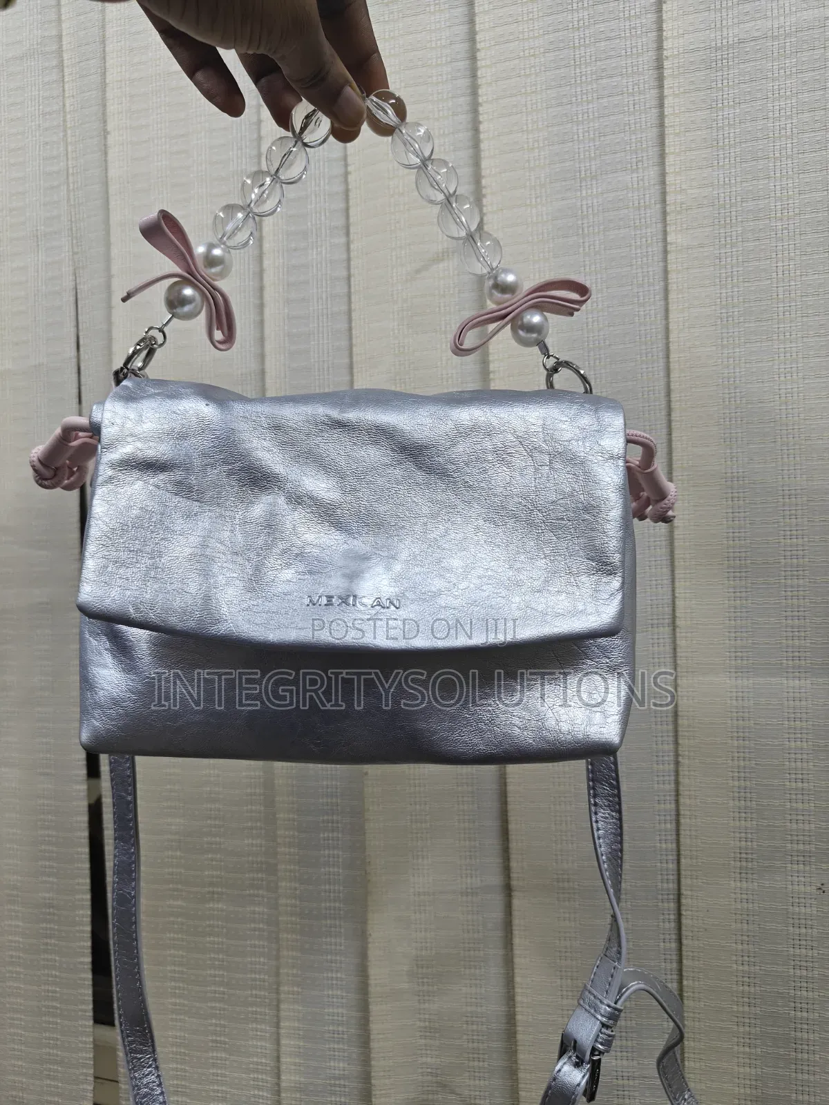 Silver Beaded Handle Crossbody Bag