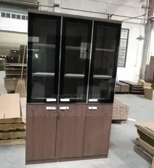 Beautifully Designed Top Quality 3-Door Glass and Wooden Office Shelf
