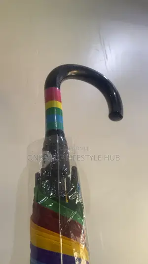 Large 16-Rib Automatic Rainbow Umbrella - Windproof Durable.