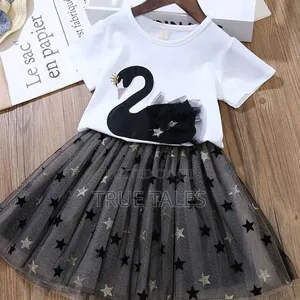 Girls Swan Skirt Blouse Set Embellished With Stars Ages 2 to 9 Years