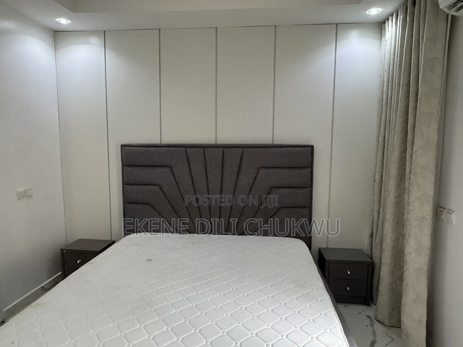 Modern Bed Frame With Premium Off-White MFC Wall Panel