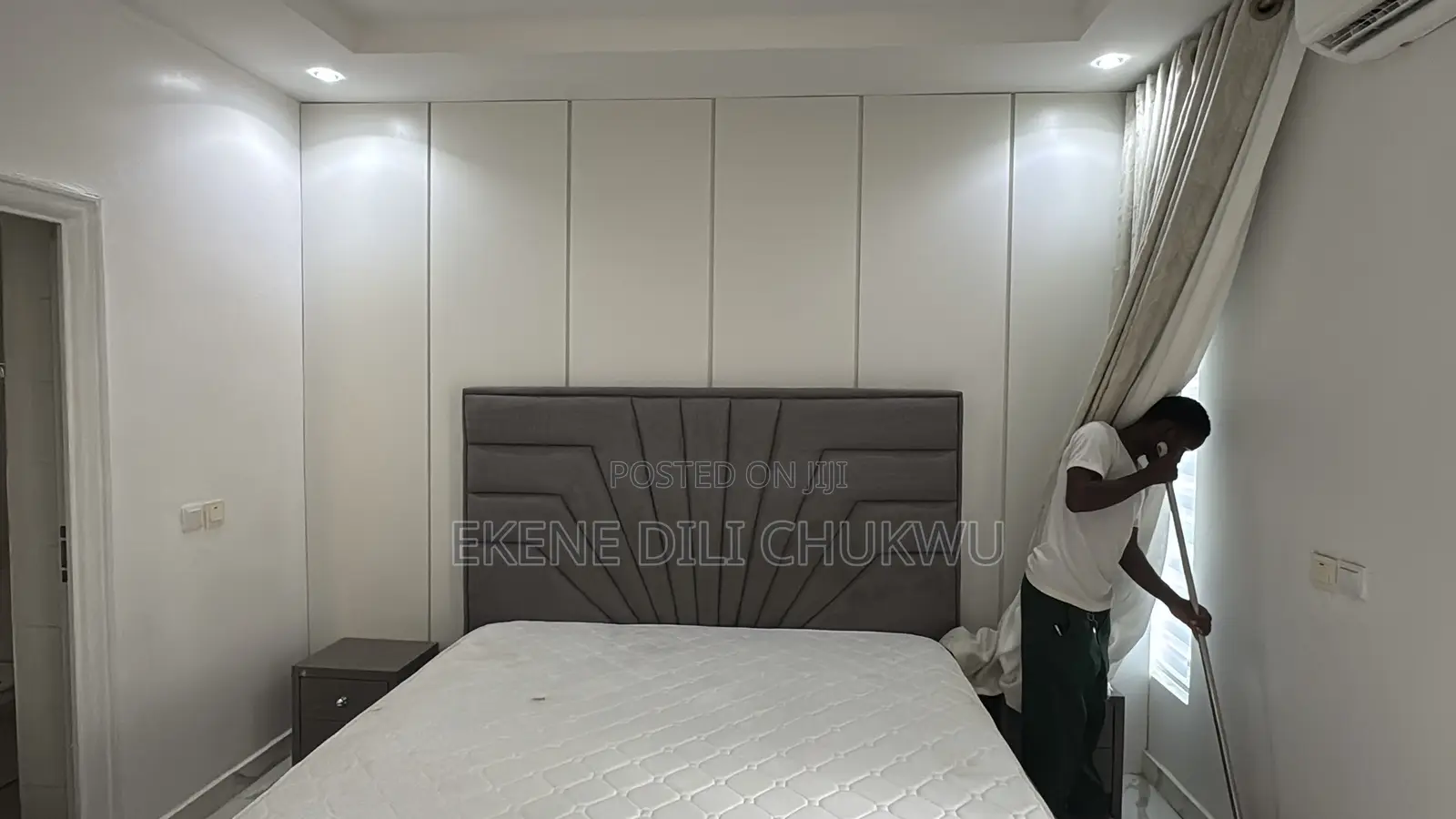 Modern Bed Frame With Premium Off-White MFC Wall Panel