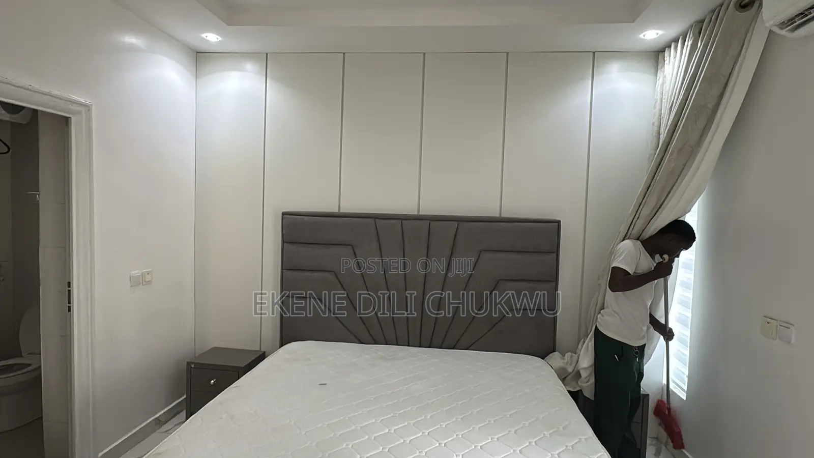Modern Bed Frame With Premium Off-White MFC Wall Panel