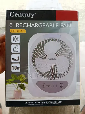 Brand New Century 6" Rechargeable Table Fan With Led Light