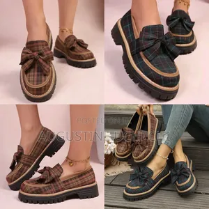 "Elegant Women's Plaid Bow Platform Loafers, Comfortable Casual Shoes