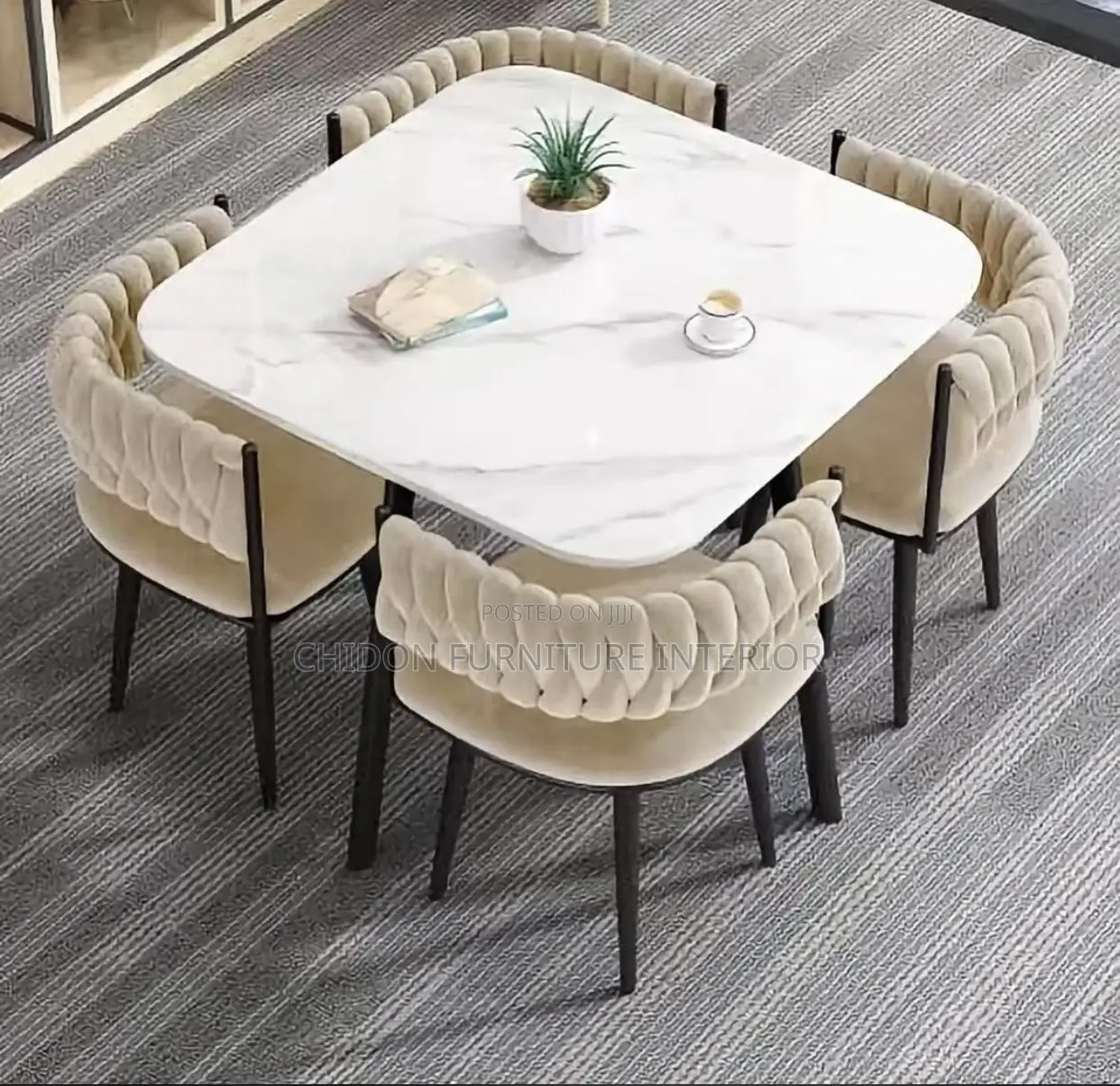 Classic Fabric Dining Table With 4 Chairs