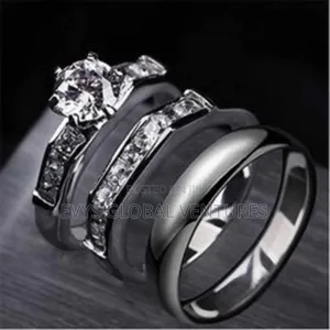 3pcs Pure Steel Wedding and Engagement Rings - Unisex