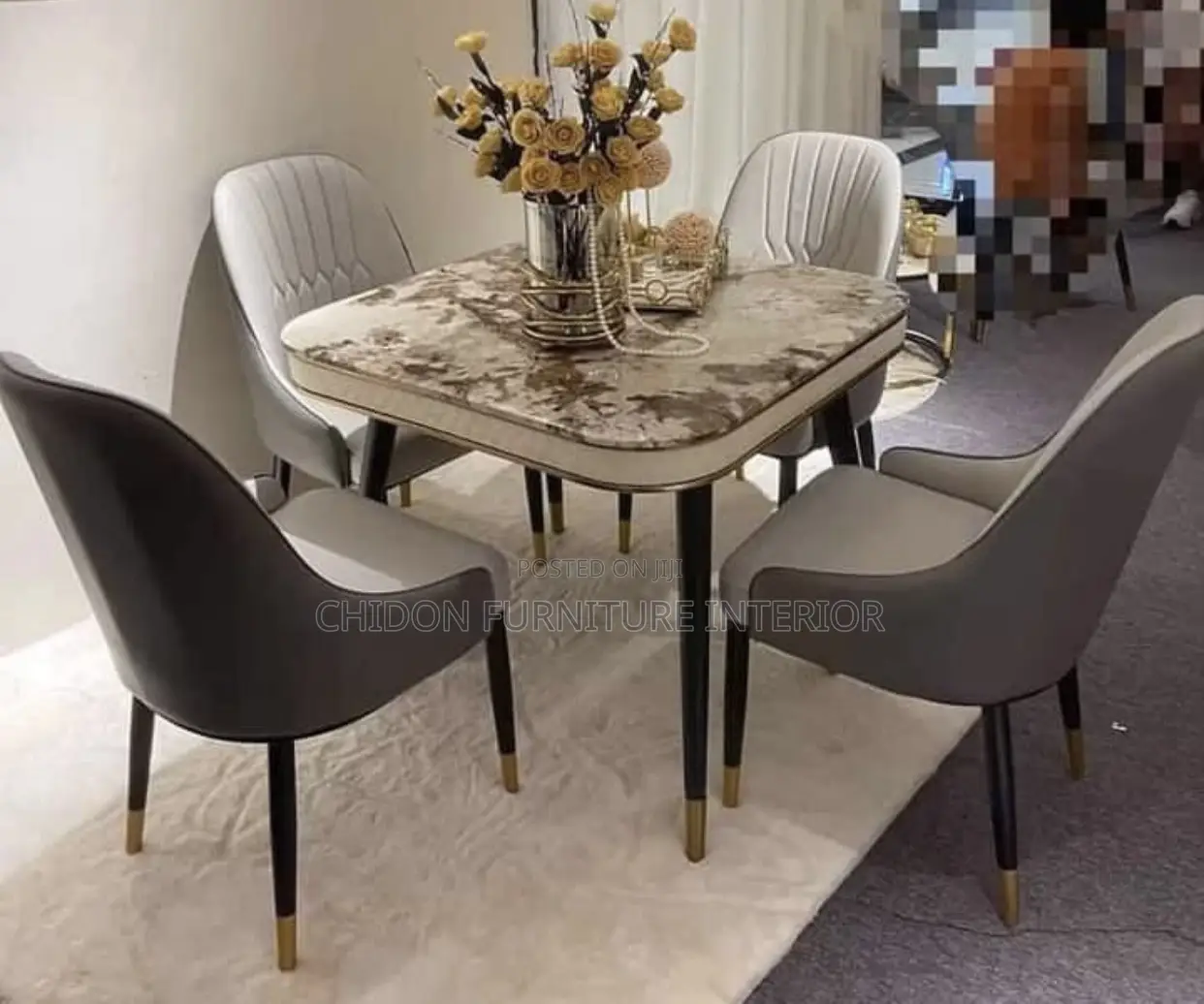 Quality Marble Top Dining Table Set by 4