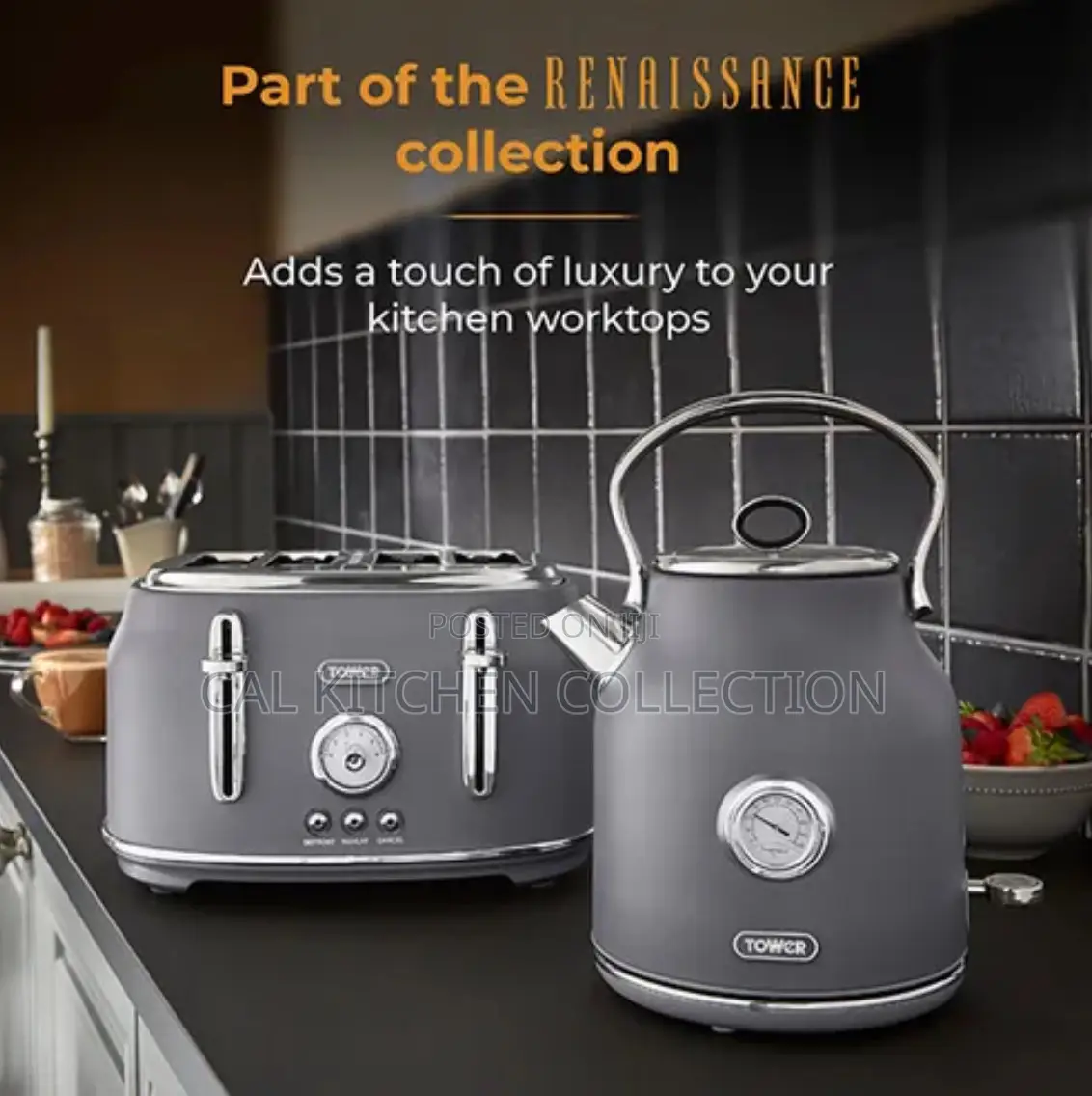 Tower Renaissance Kettle 4-Slice Toaster Twin Pack - Grey