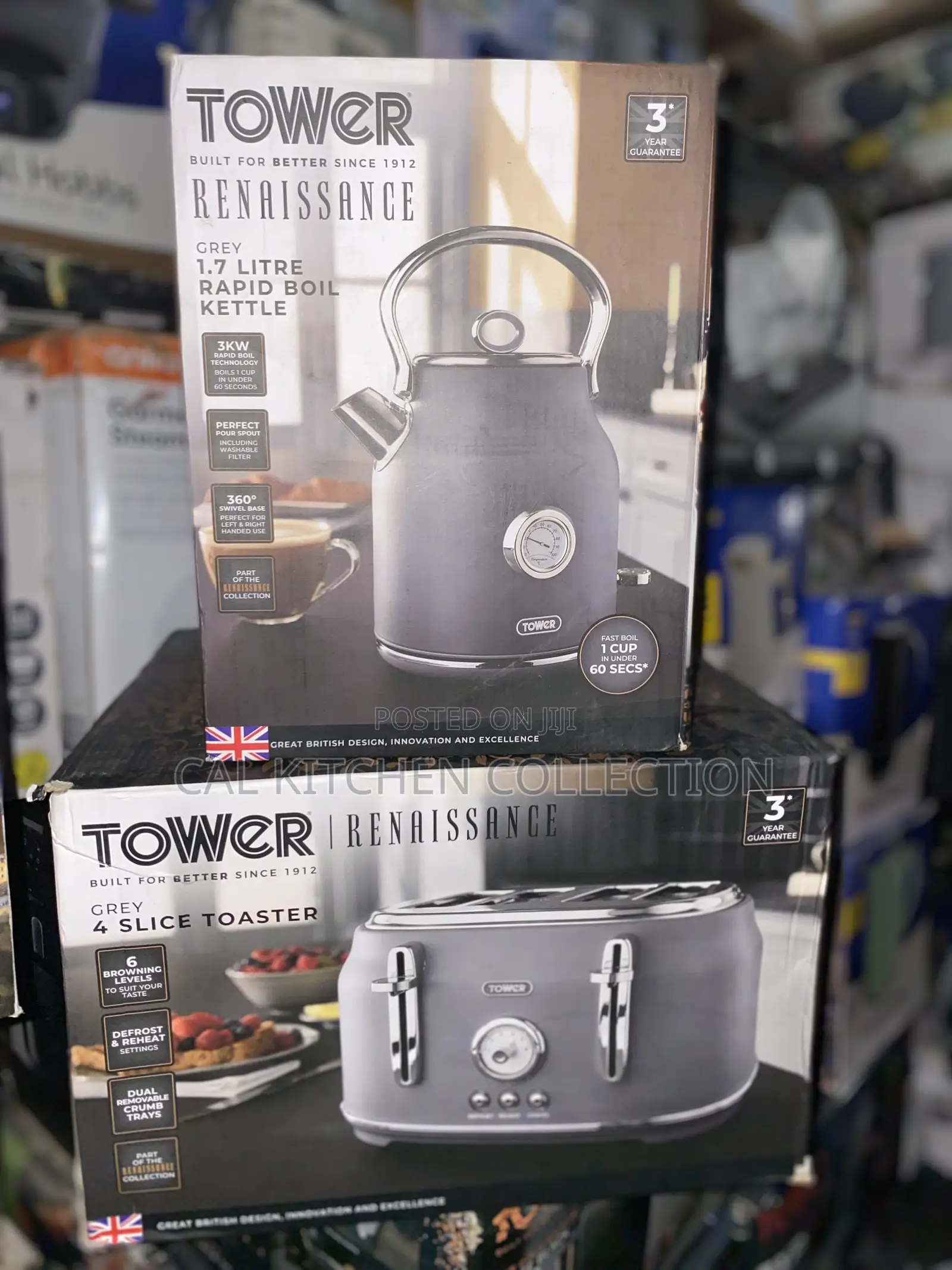 Tower Renaissance Kettle 4-Slice Toaster Twin Pack - Grey