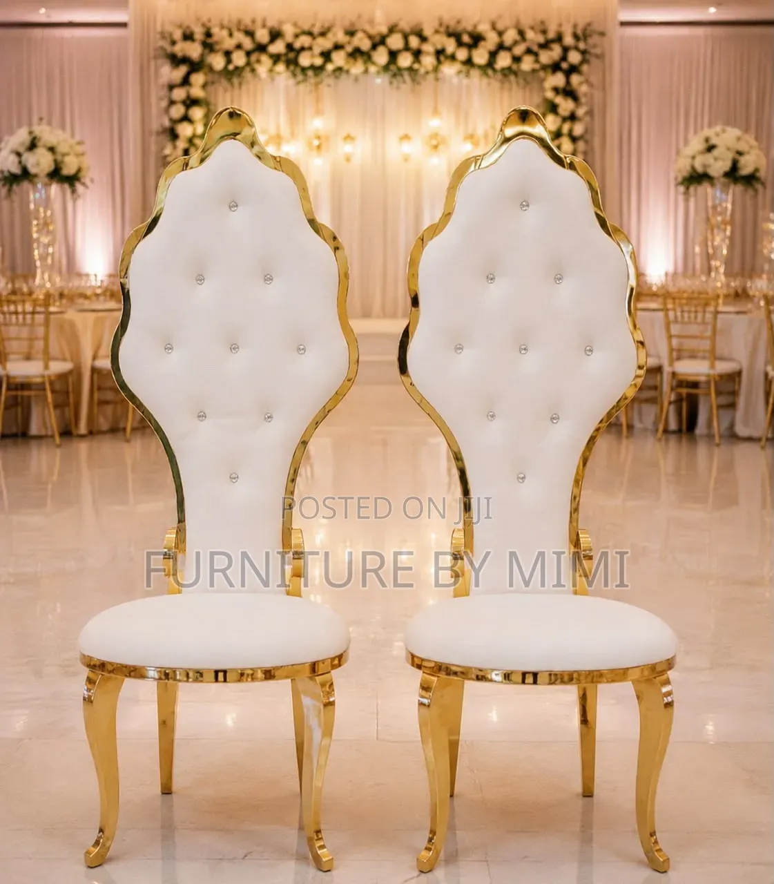 Luxury Gold White High-Back Wedding Throne Chairs (Pair)