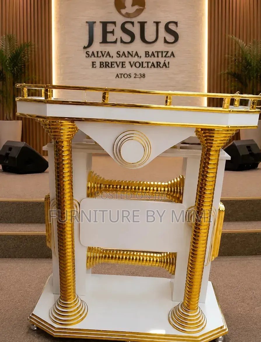 Executive White Gold Modern Church Pulpit - Premium Quality