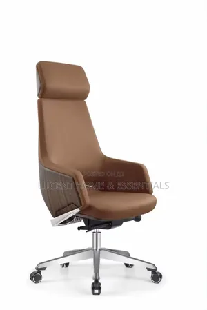 Premium Brown Leather Director's Chair With Wood Trim